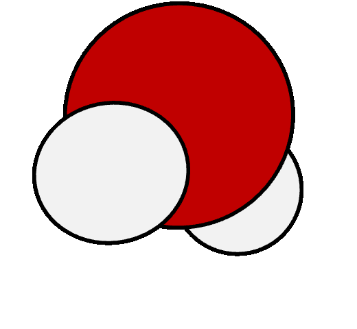 Water molecule in red and white changing position and bond angle every second